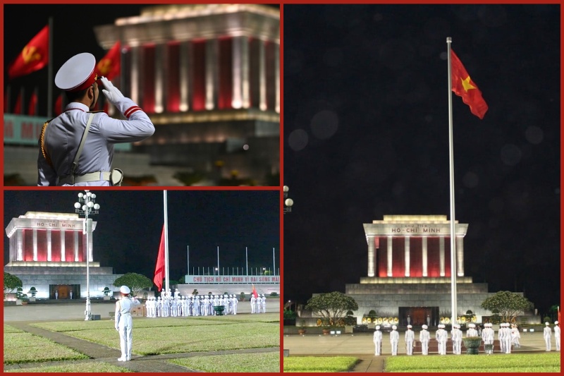 Flag lowering ceremony at 9pm at Ho Chi Minh Mausoleum